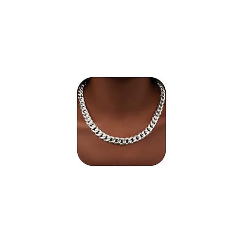 WomenGifts Cuban Link Chain Necklace for Women, Waterproof 14k Gold Silver Plated Chain Choker, Non Tarnish Stainless Steel Jewelry, 3.5/5/6/8/11mm,14/16/18 Inch Thin&Chunky&Thick - color: Silver, style: 11MM-16"