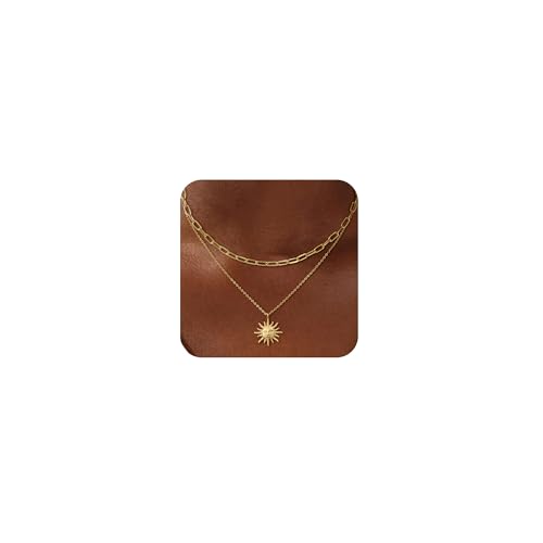CHESKY Layered Necklaces for Women Trendy, Dainty 14k Gold Plated Pendant Necklace Layering Necklace for Women Non Tarnish Hypoallergenic Sun Gold Necklace Stack Gold Jewelry for Women Gifts - style: Sun-God2