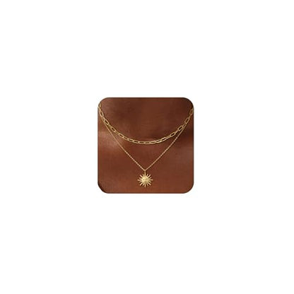 CHESKY Layered Necklaces for Women Trendy, Dainty 14k Gold Plated Pendant Necklace Layering Necklace for Women Non Tarnish Hypoallergenic Sun Gold Necklace Stack Gold Jewelry for Women Gifts - style: Sun-God2