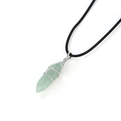 Adabele 1pc Natural Gemstone Bullet Pendant Necklace 18 Inch Crystal Stone Quartz Reiki Chakra Energy Rock PU Leather Cord Necklace Waterproof Women Jewelry - color: Green aventurine