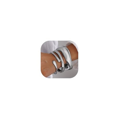 Chunky Gold Bangle Bracelets for Women, 14k Gold Plated Trendy Stackable Bangles Set, Dainty Cuff Bracelet Stack Jewelry for Gifts - color: Silver