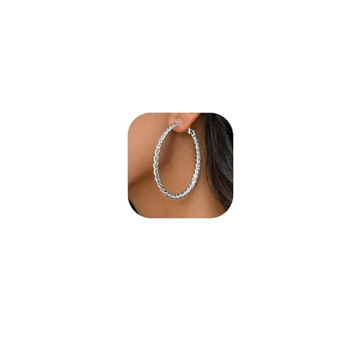 Symvikio Large Clip On Hoop Earrings for Women,14K Gold Big Circle Clip Hoops Chunky Earring Clips for Non Pierced Ears Lightweight Jewelry Gifts 50mm - color: Colorful/Dark Brown/Light Brown/White & Black/Green