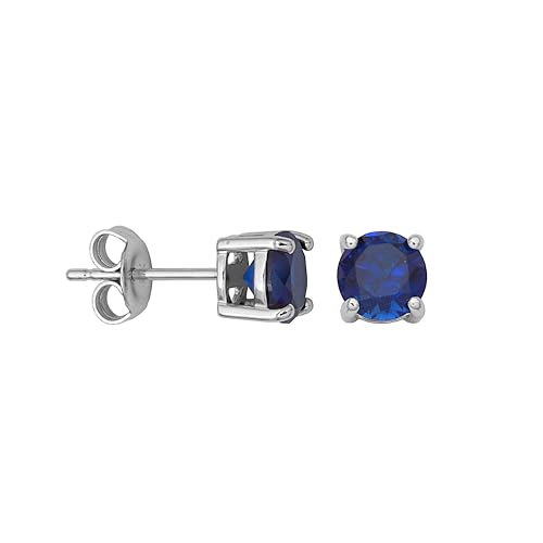 Amazon Essentials Sterling Silver Round Birthstone Stud Earrings - color: Created Blue Sapphire, September