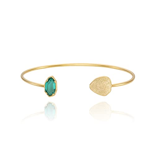 OZEL – Women’s Gold Cuff Bracelets – 18K Gold Plated Textured Bangles with Multi-Color Crystal & Rhinestone Accents – Layered Stacking Jewelry - color: Green