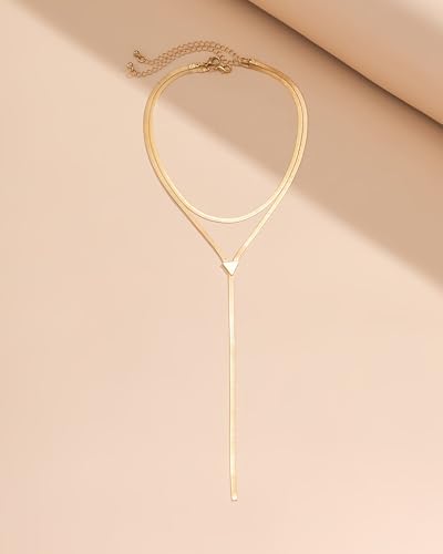 Gold Layered Necklaces for Women Chunky Layered Gold Necklaces Stacked Paperclip Chain Pearl Necklace Herringbone Toggle Clasp Choker Trendy Statement Jewelry Gifts - color: B3:gold y necklace