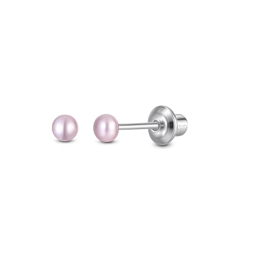Pearl Screw Back Stud Earrings, 925 Sterling Silver Hypoallergenic - color: Pink, size: 3mm-Small