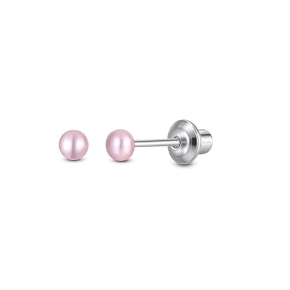 Pearl Screw Back Stud Earrings, 925 Sterling Silver Hypoallergenic - color: Pink, size: 3mm-Small