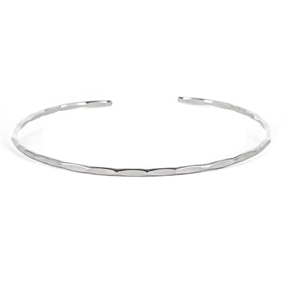 Thin Hammered Cuff, in Solid Sterling Silver, 14K Gold Fill, and Rose Gold Fill; Delicate Handmade Stacking Bracelet for Women by Lotus Stone Design - color: Silver, size: Small