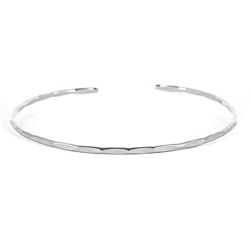 Thin Hammered Cuff, in Solid Sterling Silver, 14K Gold Fill, and Rose Gold Fill; Delicate Handmade Stacking Bracelet for Women by Lotus Stone Design - color: Silver, size: Large