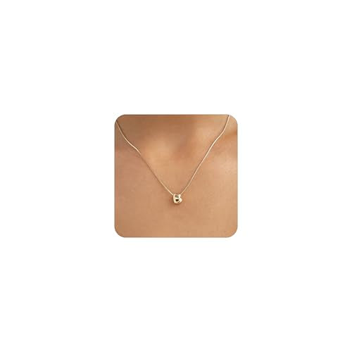 14K Gold Plated Bubble Letter Necklace, Tarnish Free and Waterproof Dainty Initial Necklace for Women, Trendy Personalized Gold Jewelry Gift for Her - color: Gold, style: B