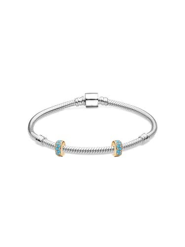 ARTCHARM Clasp Love Safety Chain Charm - Authentic 925 Sterling Silver Heart Beads - Fit European Style Bracelet - color: 2pcs Light Blue Pavé CZ Clip