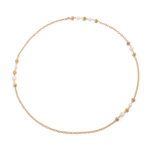 Long Pearl Necklaces for Women Pearl Long Chain Necklace Gold Chain Dainty Delicate Station Necklace Jewelry for Dress Party - color: Gold