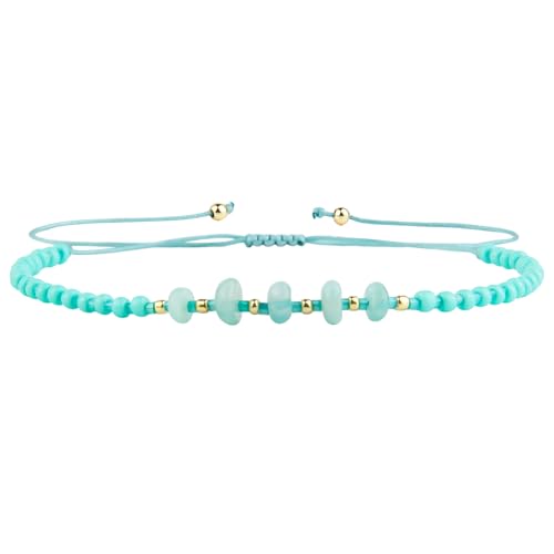 KELITCH Women Natural Stone Beads Anklet Boho Color Beaded Ankle Adjustable Foot Chain Jewelry for Summer Beach Holiday - color: Light Blue 08A