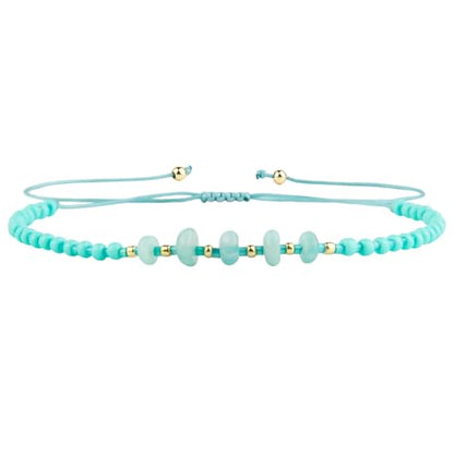 KELITCH Women Natural Stone Beads Anklet Boho Color Beaded Ankle Adjustable Foot Chain Jewelry for Summer Beach Holiday - color: Light Blue 08A