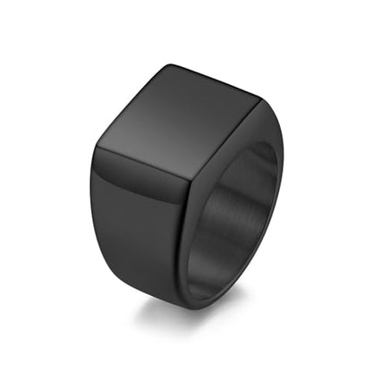Kemstone Square Signet Ring for Men - Stainless Steel Flat Top Heavy Geometric Silver Gold Black - color: Black, size: 7#