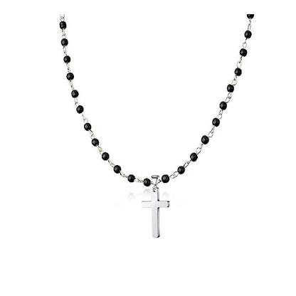 Small Dainty Cross Necklace Pendant Bohemian Turquoise Seed Bead Beaded Necklace Choker for Women Men Faith Jewelry Gift - color: 06 Silver