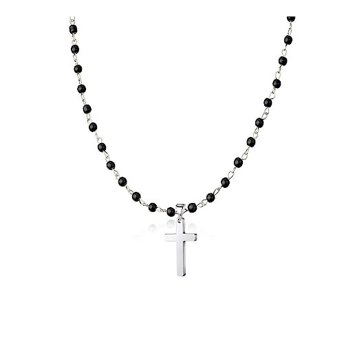 Small Dainty Cross Necklace Pendant Bohemian Turquoise Seed Bead Beaded Necklace Choker for Women Men Faith Jewelry Gift - color: 06 Silver