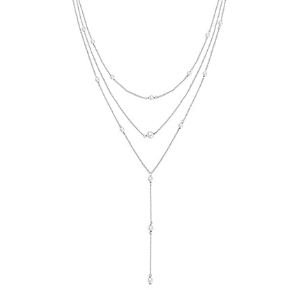 925 Sterling Silver Multilayer Layered Triple Long Chain Necklace for Women - style: Pearl Multilayer