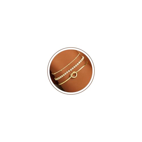 Turandoss Gold Bracelets for Women - Dainty 14K Gold Plated Tennis Bracelet | Stackable Cross Beaded Set, Twisted Rope Chain, Snake Paperclip Chain, Knot Cuff Bracelets for Women, Jewelry Gifts - color: Knot Tennis Set