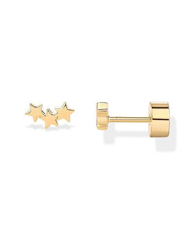 PAVOI 14K Gold Plated 925 Sterling Silver Posts Mini Stud Flat Back Earrings for Women | Helix Cartilage Piercing Jewelry | Dainty Pearl Star Cluster Cubic Zirconia Lotus Climber Screw Backs - style: Star Cluster
