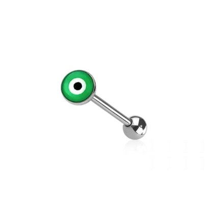 Pierced Owl 14GA 316L Stainless Steel Epoxy Acrylic Evil Eye Tongue Barbell - style: Green
