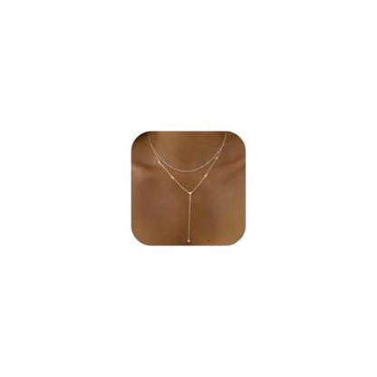 Gold Necklace for Women, Dainty Long Necklace 14k Gold Plated Lariat Long Necklaces for Women Trendy Simple Statement Drop Necklace Fashion Body Chain Prom Jewelry Gold Accessories - color: 8-Silver