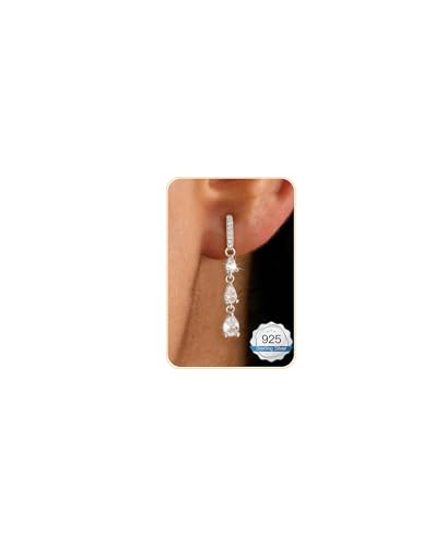 14K Gold Plated/Sterling Silver CZ Pearl Drop Dangle Earrings for Women - color: Silver-Long CZ