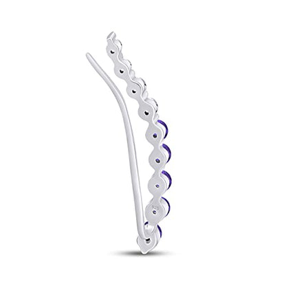 One Piece Right Ear Climber Earring for Women With Birthstone And White CZ | Floating Curved Bar Ear Crawler In 14K Gold Over Sterling Silver Jewelry for Her - color: Simulated Amethyst