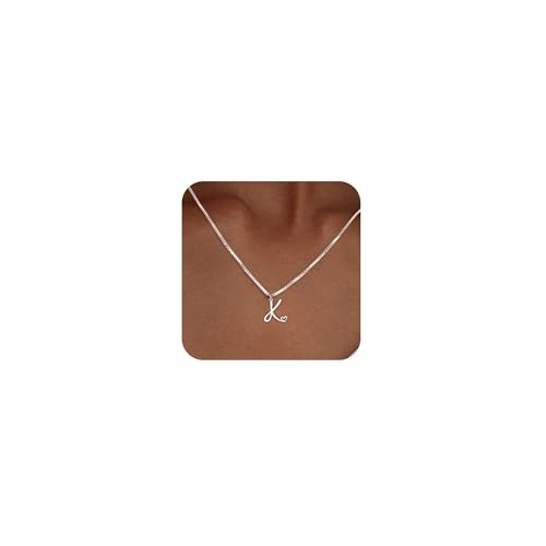 Initial Necklaces for Women Trendy, Dainty Silver Letter Necklace Cute Pendant Choker Name Necklace Personalized Costume Monogram Silver Jewelry Necklace for Women Valentines Gifts - color: Silver, style: K