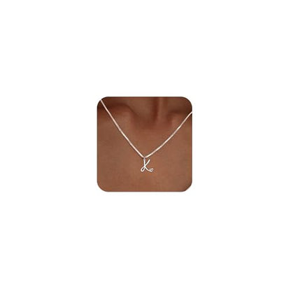 Initial Necklaces for Women Trendy, Dainty Silver Letter Necklace Cute Pendant Choker Name Necklace Personalized Costume Monogram Silver Jewelry Necklace for Women Valentines Gifts - color: Silver, style: K