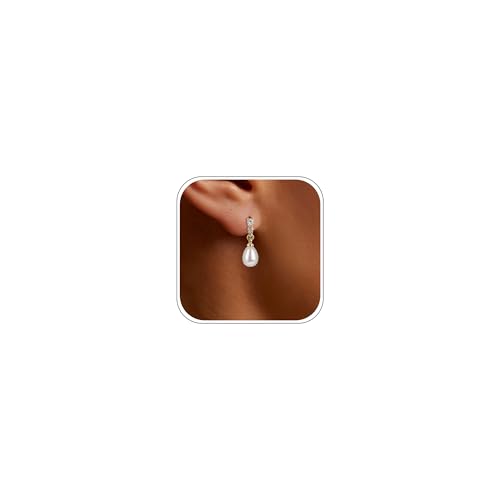 Pearl Earrings for Women, 14k Gold Plated Trendy Diamond Pearl Drop Earrings Hypoallergenic Dainty Bridal Gifts Wedding jewelry for Women - color: Gold-Pearl Style A
