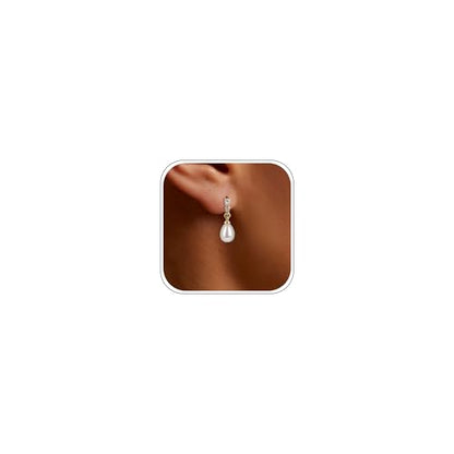 Pearl Earrings for Women, 14k Gold Plated Trendy Diamond Pearl Drop Earrings Hypoallergenic Dainty Bridal Gifts Wedding jewelry for Women - color: Gold-Pearl Style A
