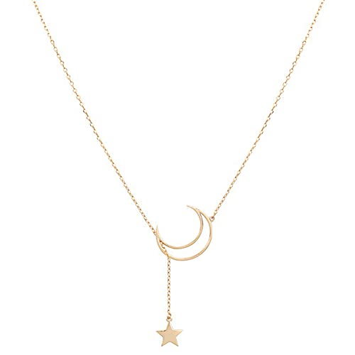 Long Moon and Star Neclace for Women 14K Gold Plated Crescent Moon Star Pendant Choker Lariat Necklaces for Womens Girls - color: gold