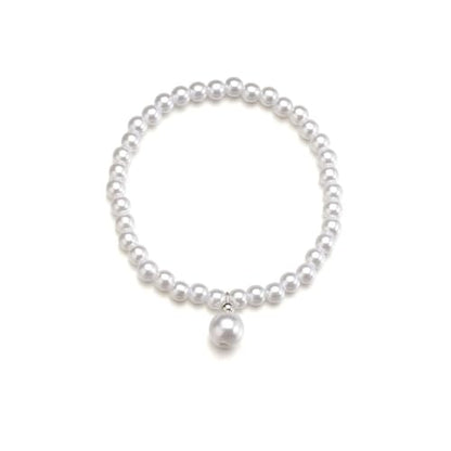 Boho Pearl Anklet Bracelet Handmade Pearl Ankle Bracelet Pearl Charm Foot Jewelry for Women and Girls, 7, silver