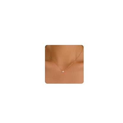 Small Letter Necklace for Women 18K Gold Plated Cubic Zirconia Tiny Initial Necklace Dainty Personalized Name Necklaces - color: M-Gold