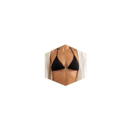 Body Chain Jewelry for Women, Layered Waist Chain for Bikinis | Sexy Body Jewelry, Adjustable Fit, Chest Belly Chain, Gold & Silver Options, Beach Vacation, Festivals Raves & Concerts - style: 9 Diamonds(Gold)