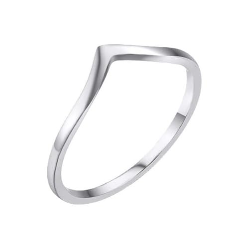 CCBFY Stainless Steel V Shaped Wedding Band Engagement Promise Ring for Women Pointed Chevron Classical Simple Plain Statement Ring - color: Silver