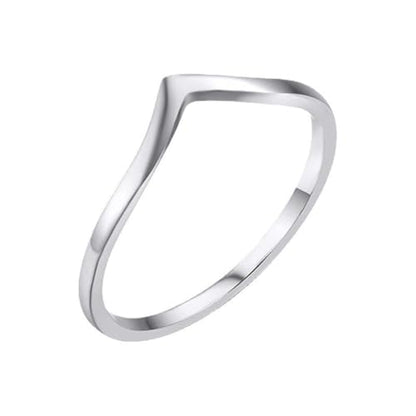 CCBFY Stainless Steel V Shaped Wedding Band Engagement Promise Ring for Women Pointed Chevron Classical Simple Plain Statement Ring - color: Silver