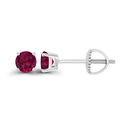14K Gold Plated 925 Sterling Silver Hypoallergenic 4mm Round Genuine Birthstone Solitaire Screwback Stud Earrings - color: Ruby Created