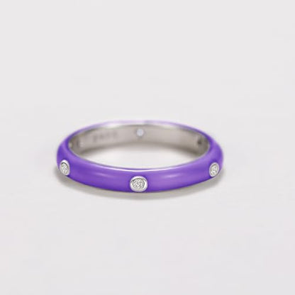 Stackable Enamel Ring 925 Sterling Silver Cubic Zirconia Rainbow Eternity Stacking Band Rings for Women 7（Purple） - color: Purple, size: 7