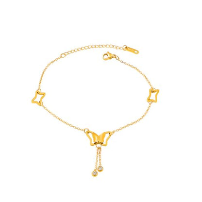 Dainty Gold Anklets for Women Stainless Steel Simple Ankle Bracelets Summer Beach Foot Chain Jewelry Gift - color: Butterfly Tassels