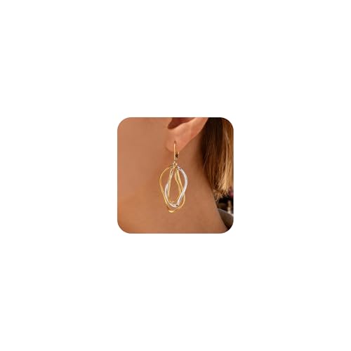 Two Tone Twisted Drop Earrings for Women Gold and Silver Dangle Earrings | Hypoallergenic Mixed Metal Earrings 14K Gold and Silver Plated Dangly Leverback Earrings Trendy Jewelry Gifts - color: Gold Silver Two Tone