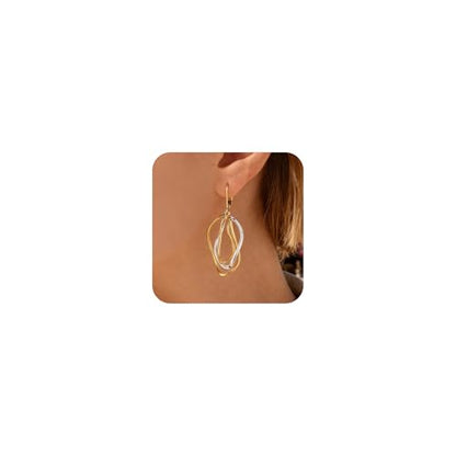 Two Tone Twisted Drop Earrings for Women Gold and Silver Dangle Earrings | Hypoallergenic Mixed Metal Earrings 14K Gold and Silver Plated Dangly Leverback Earrings Trendy Jewelry Gifts - color: Gold Silver Two Tone