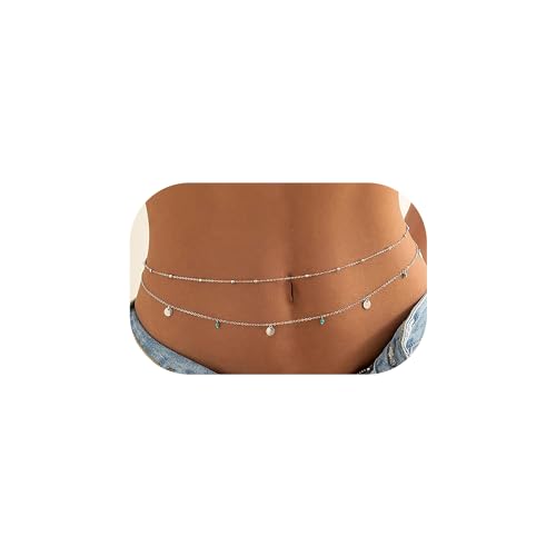 Waist Chains for Women Gold Waist Chain Silver Belly Chain Adjustable Layered Body Chain Sequin Belly Chains Sexy Bikini Beach Jewelry for Women (26.8-36.6 Inch) - style: turquoise+silver