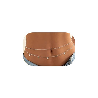 Waist Chains for Women Gold Waist Chain Silver Belly Chain Adjustable Layered Body Chain Sequin Belly Chains Sexy Bikini Beach Jewelry for Women (26.8-36.6 Inch) - style: turquoise+silver