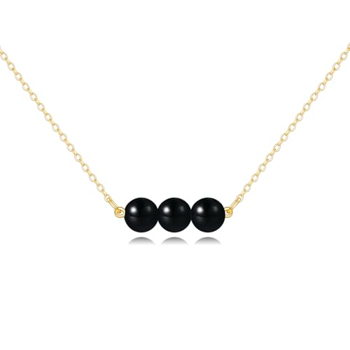 KECHO 14K Real Gold Beads Pendant Necklace Solid Yellow Gold Jewelry Anniversary Birthday Gifts for Women - color: Black Onyx 3
