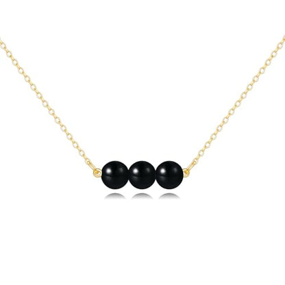 KECHO 14K Real Gold Beads Pendant Necklace Solid Yellow Gold Jewelry Anniversary Birthday Gifts for Women - color: Black Onyx 3