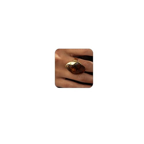 Chunky Statement Ring for Women Colorful Big Resin Rings Statement Irregular Geometric Shaped Large Ring Boho Summer Beach Vacation Chunky Jewlery - color: Brown