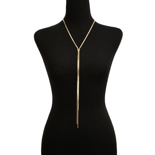 FUTIMELY Dainty Long Gold Necklace for Women,Thin Herringbone Chain Necklace,Long Lariat Necklace Body Jewelry - color: Gold