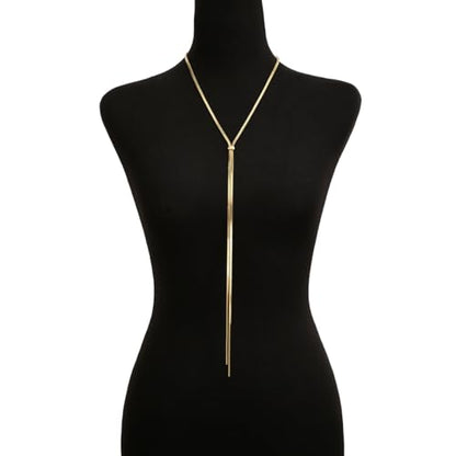 FUTIMELY Dainty Long Gold Necklace for Women,Thin Herringbone Chain Necklace,Long Lariat Necklace Body Jewelry - color: Gold